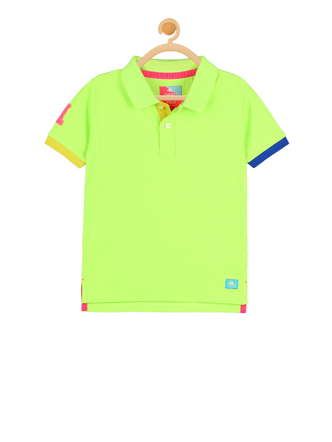 

Cherry Crumble Boys Green Solid Polo Collar T-shirt