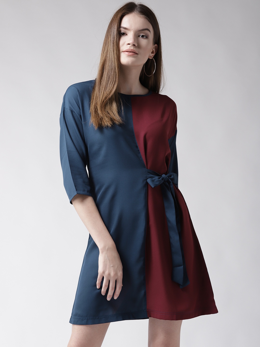 

Style Quotient Women Navy Blue & Maroon Colourblocked A-Line Dress