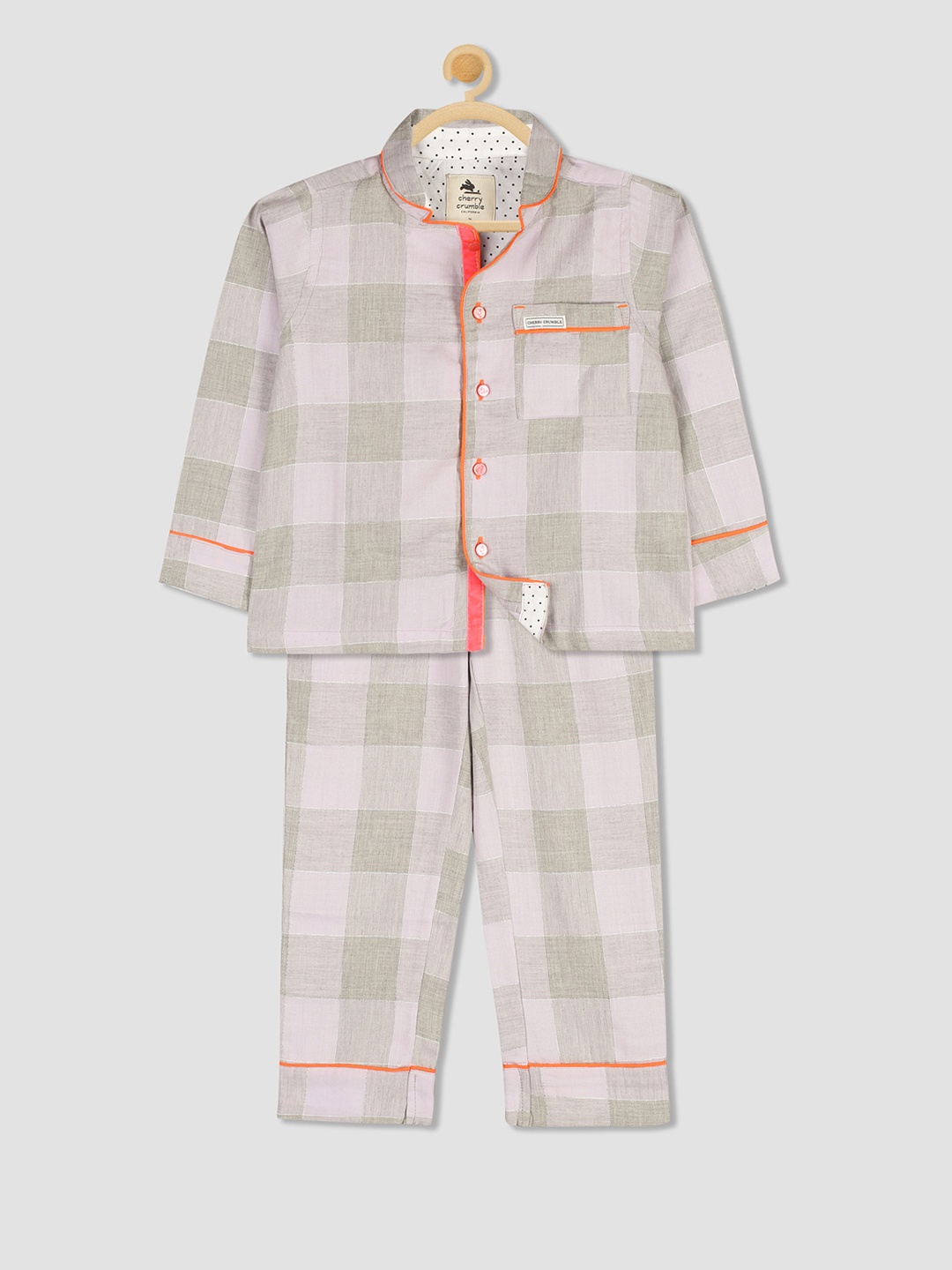 

Cherry Crumble Unisex Grey & Pink Checked Night suit WS-NSUIT-1344