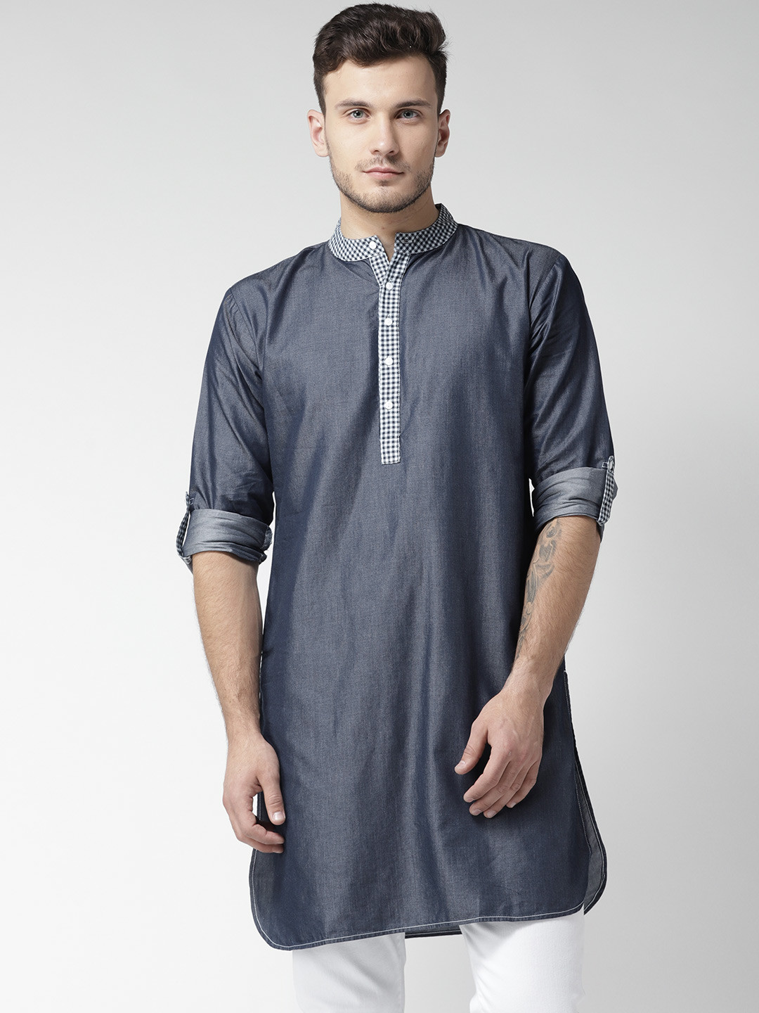 

Style Quotient Men Navy Solid Straight Kurta, Navy blue