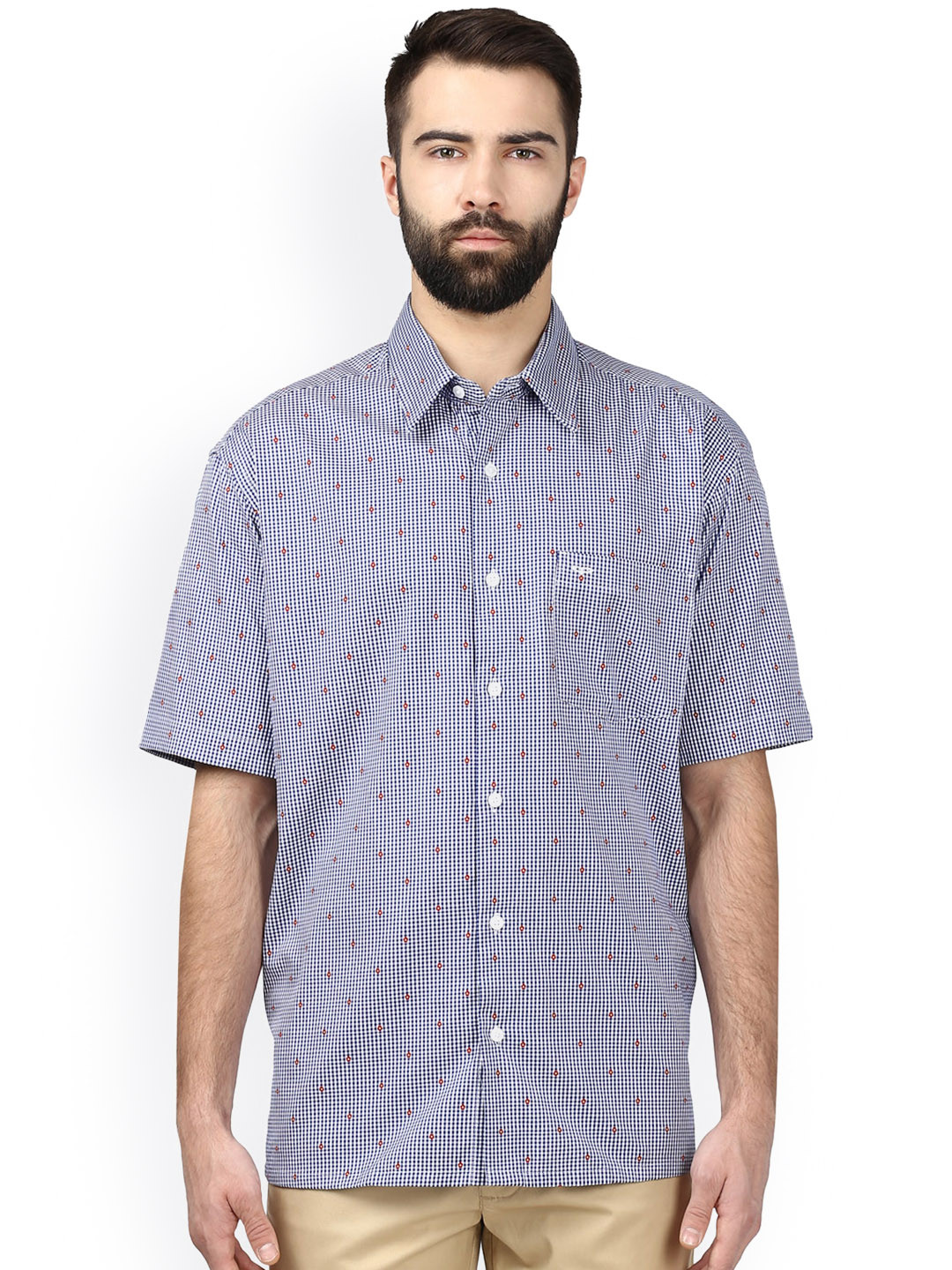 

ColorPlus Men Blue & White Regular Fit Checked Casual Shirt