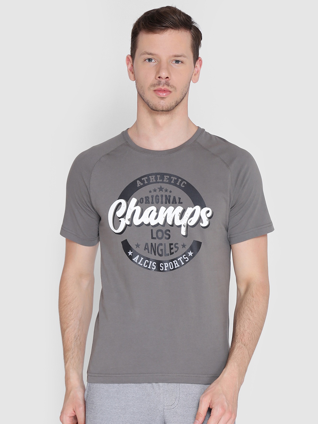 

Alcis Men Grey Printed Round Neck T-shirt