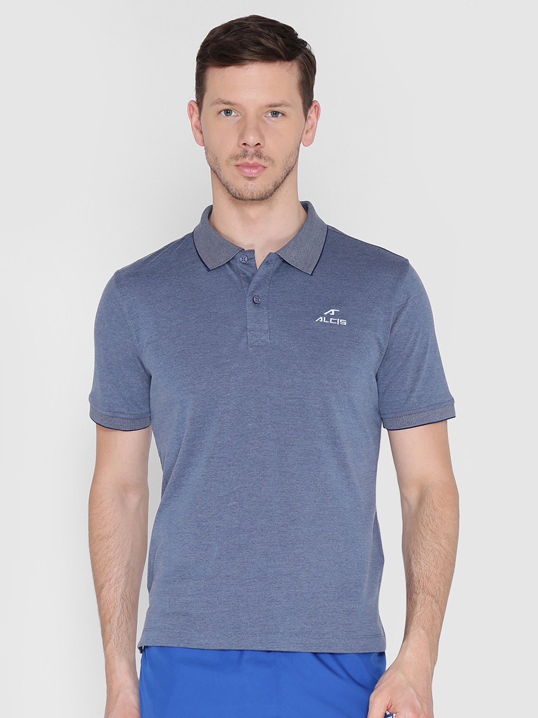 

Alcis Men Blue Solid Polo Collar T-shirt
