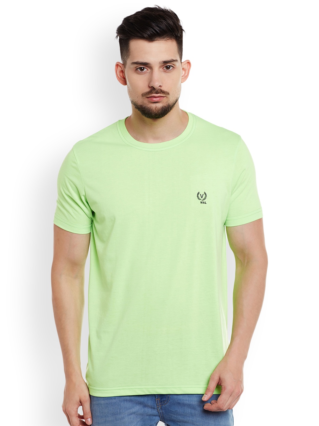 

VIMAL JONNEY Men Fluorescent Green Solid Round Neck T-shirt