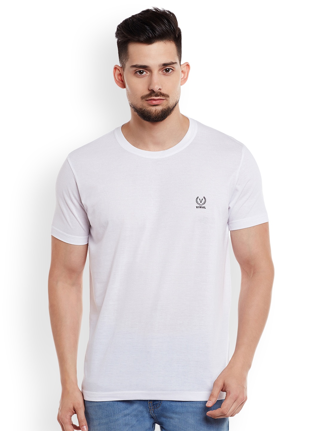 

VIMAL JONNEY Men White Solid Round Neck T-shirt