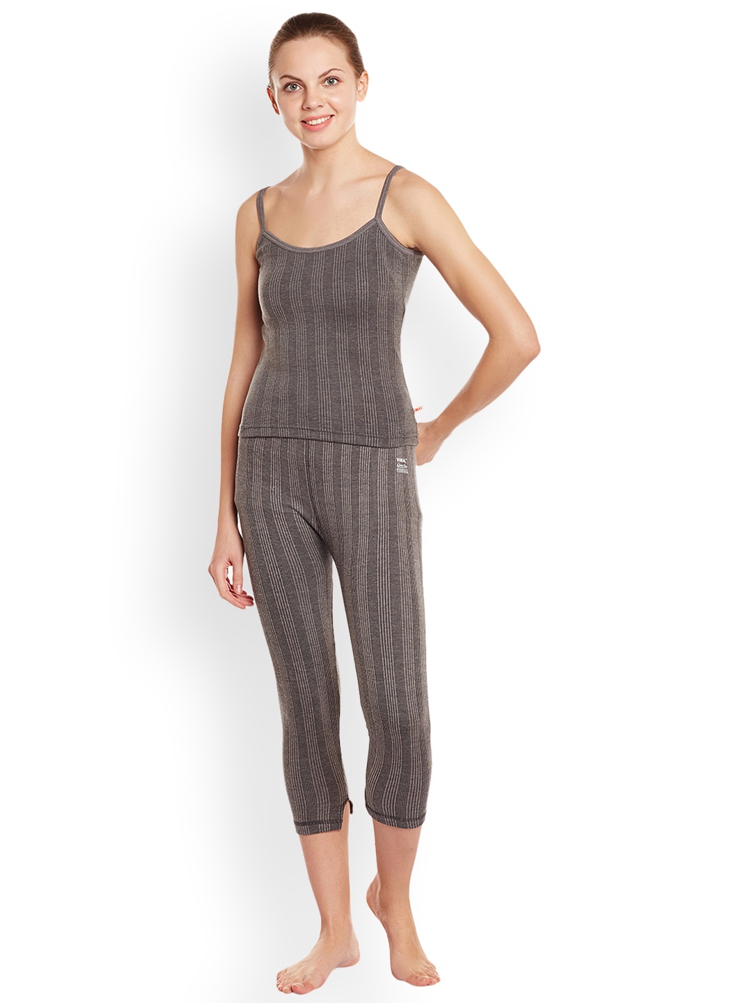 

VIMAL JONNEY Women Grey Striped Thermal Set SETthermal_CamiBlck_001