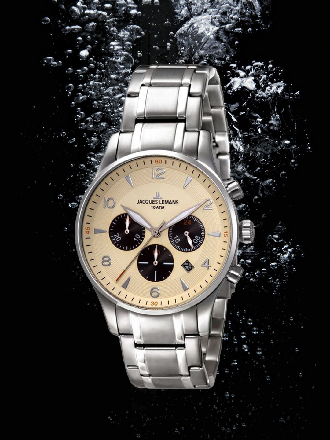 

Jacques Lemans Men Cream-Coloured & Silver-Toned Multifunction Watch 1-1654M