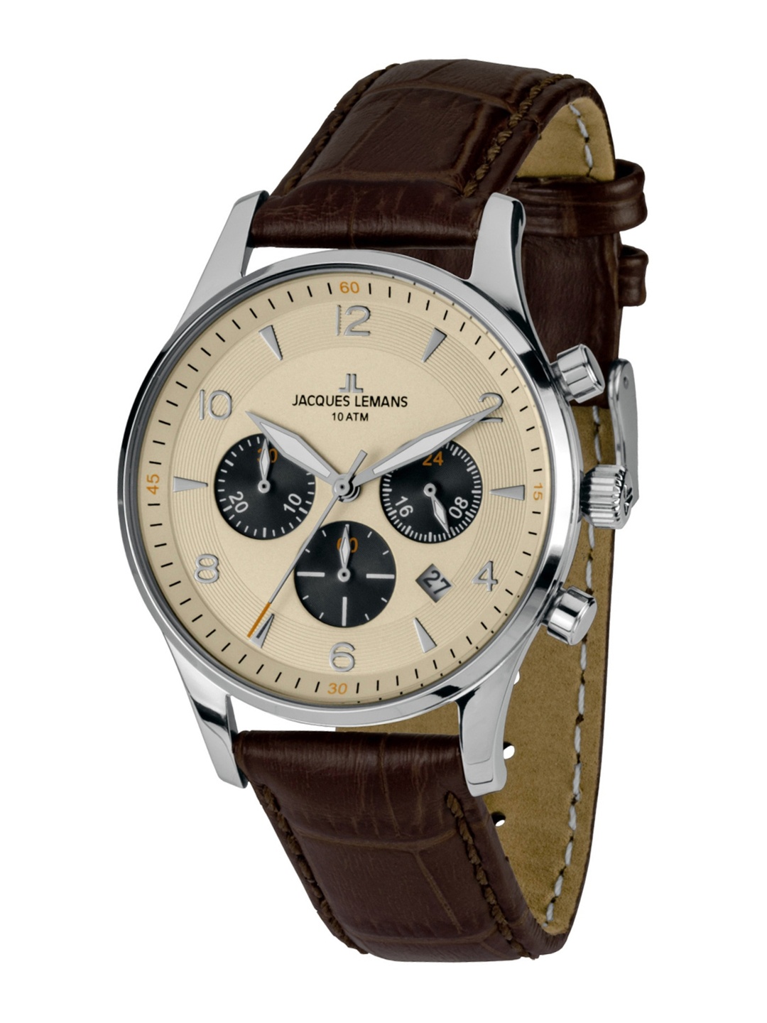 

Jacques Lemans Men Cream-Coloured & Brown Chronograph Watch 1-1654E