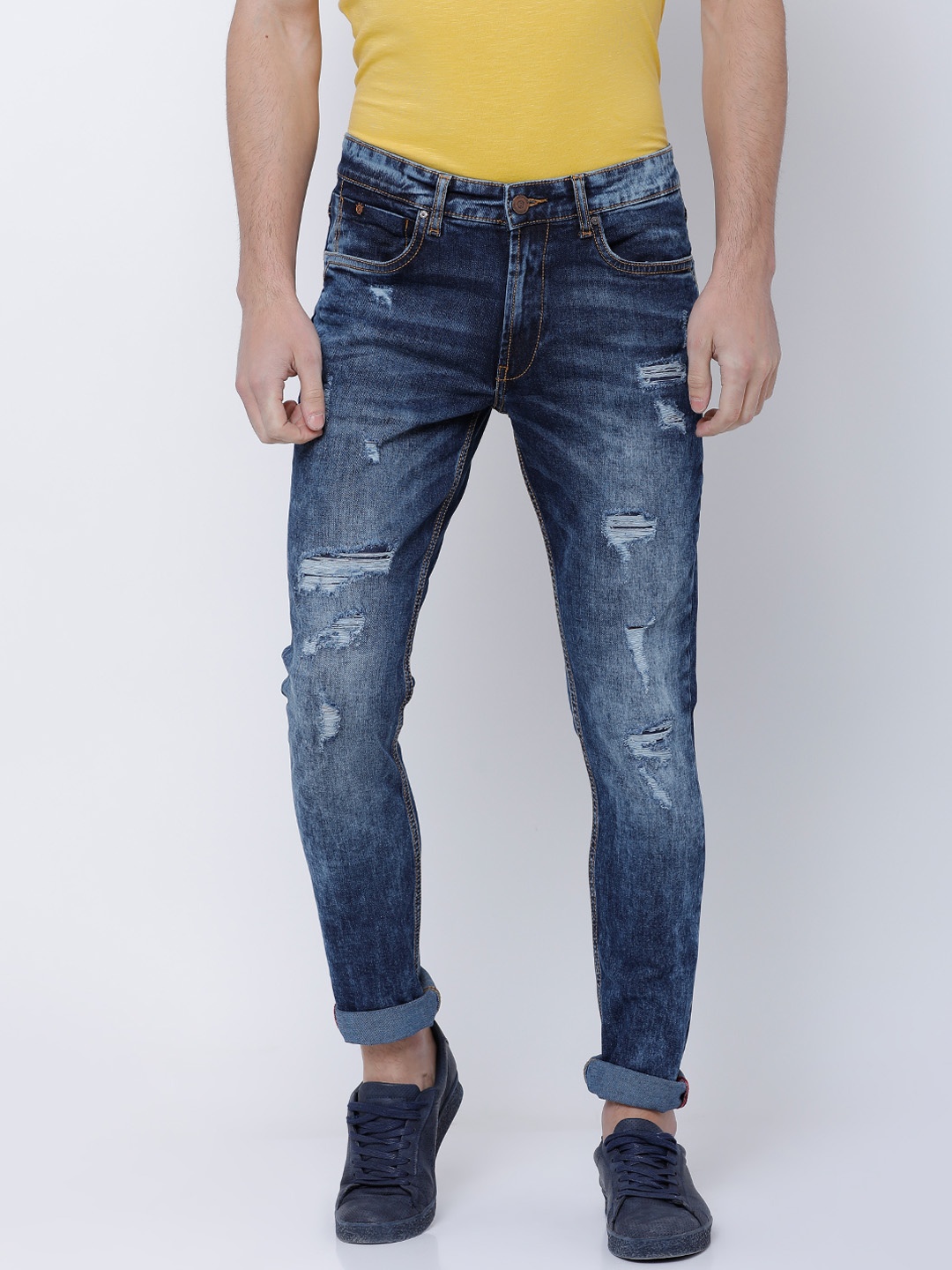 

LOCOMOTIVE Men Blue Slim Fit Mid-Rise Mildly Distressed Stretchable Jeans