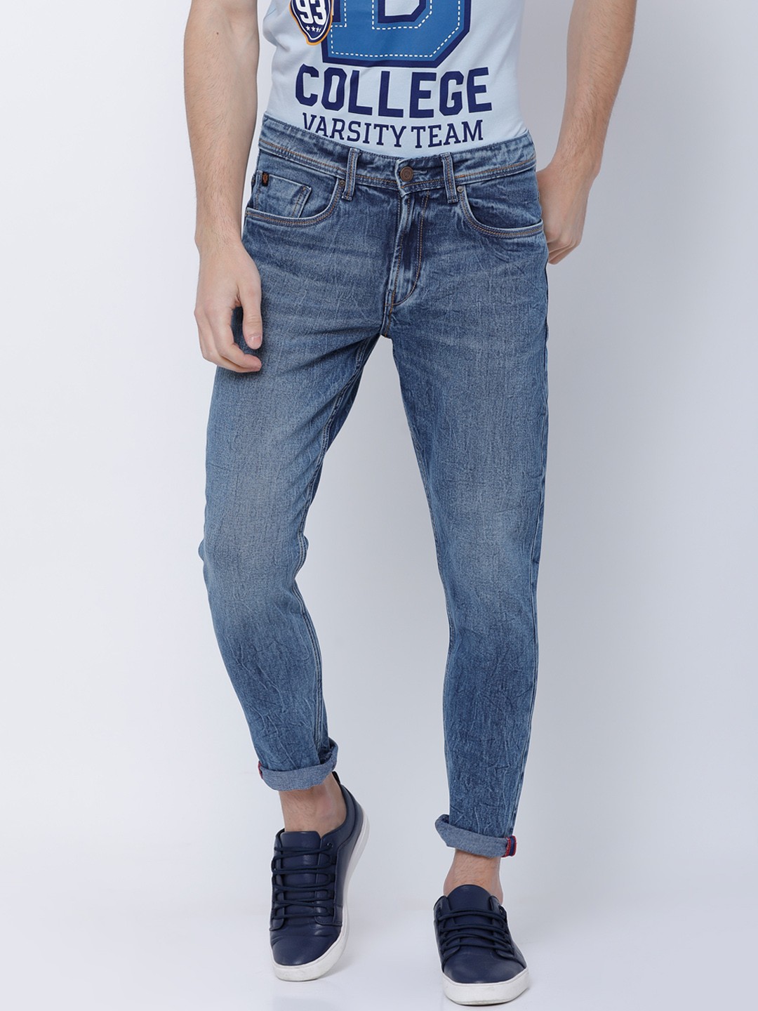 

LOCOMOTIVE Men Blue Tapered Fit Mid-Rise Clean Look Stretchable Jeans
