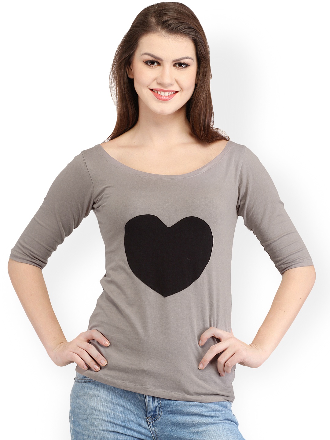 

Cation Women Taupe & Black Applique Detail Top