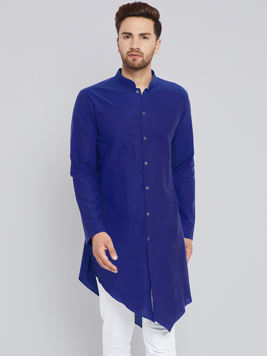 

See Designs Men Blue Solid Asymmetric Straight Kurta