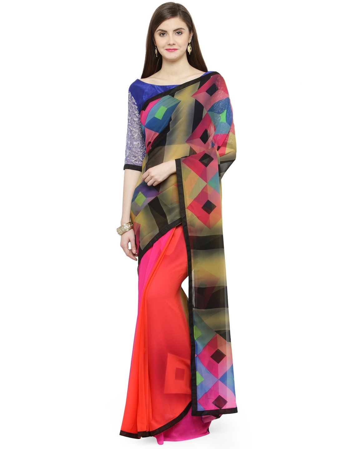 

Shaily Red & Pink Pure Georgette Printed Saree
