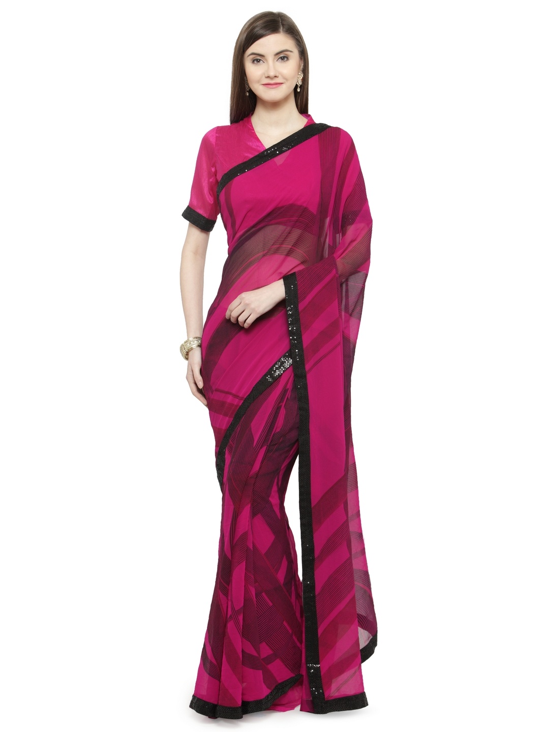 

Shaily Pink Printed Satin Saree