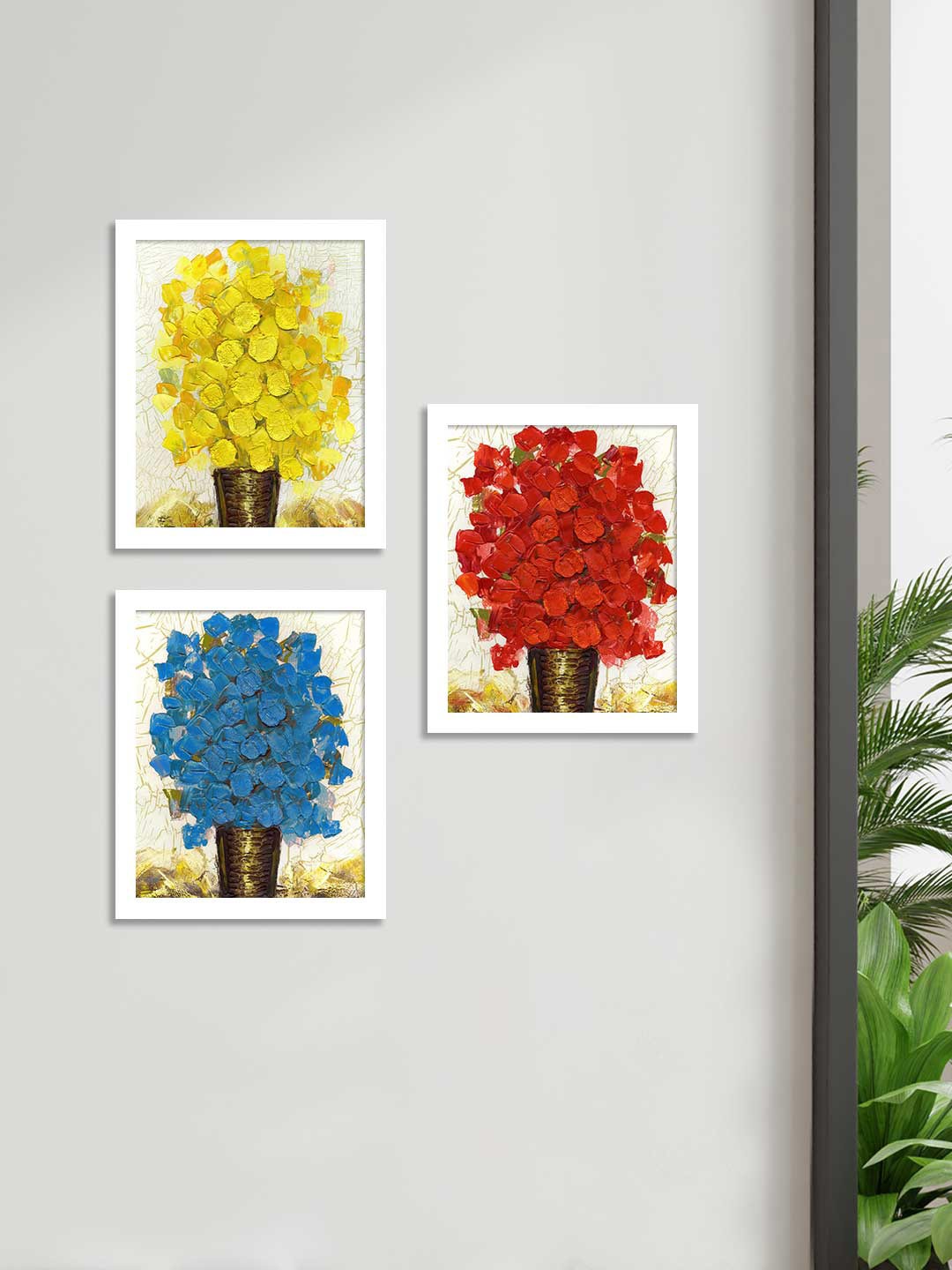 

Art Street White, Red & Yellow Floral and Botanical Printed Set of 3 Wall Art