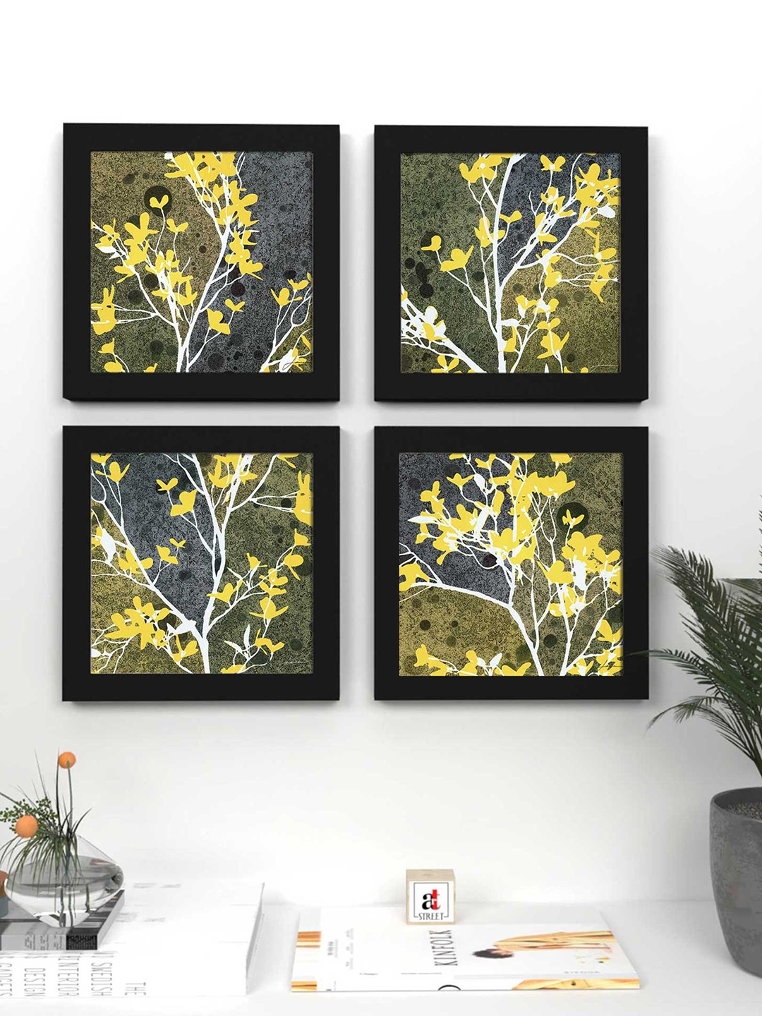 

Art Street Set of 4 Yellow & Grey Floral and Botanical Printed Wall Art