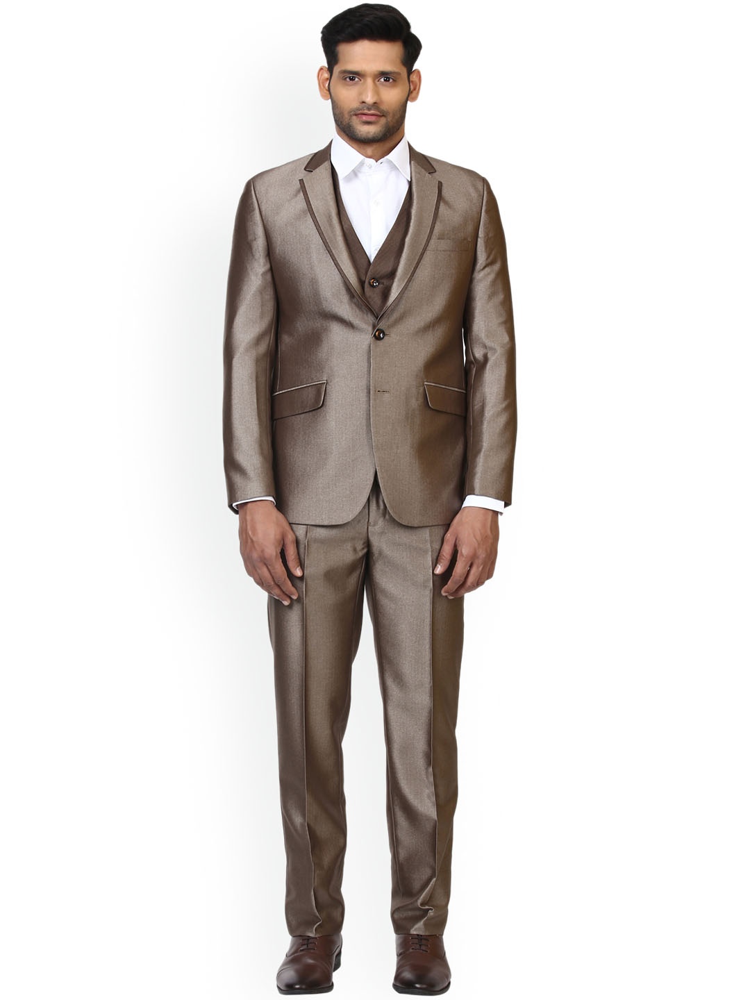 

Raymond Brown & Copper-Toned Solid Single-Breasted Formal Suit