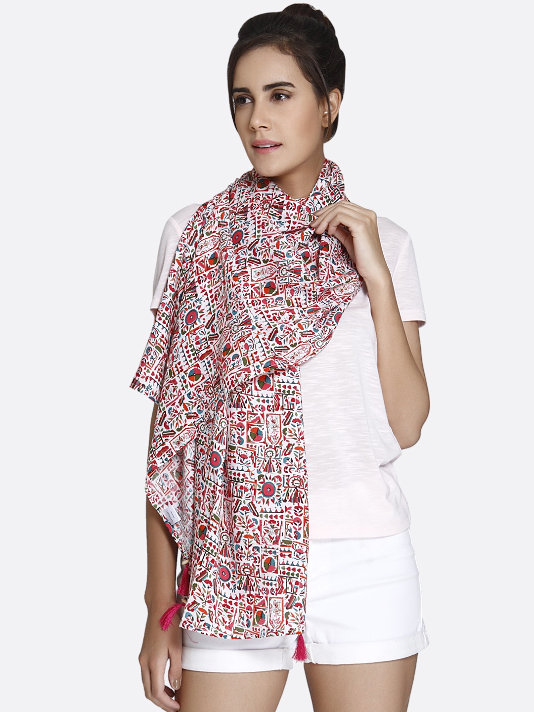 

shiloh White & Red Printed Scarf