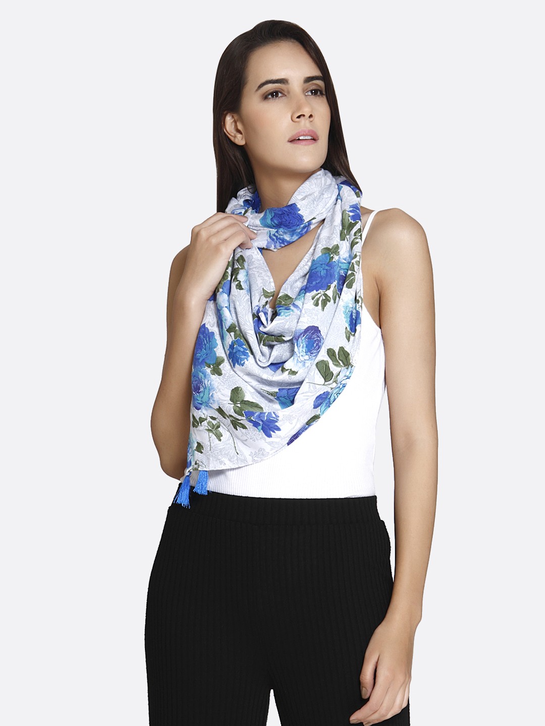 

shiloh White & Blue Printed Scarf