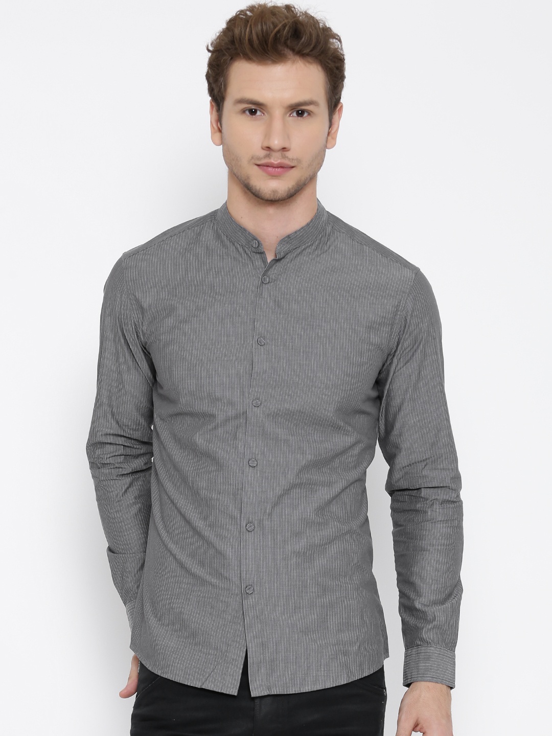 

Jack & Jones Men Grey Striped Casual Shirt