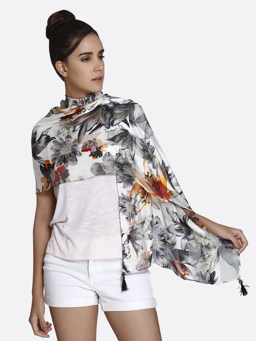 

shiloh Women White & Grey Printed Scarf