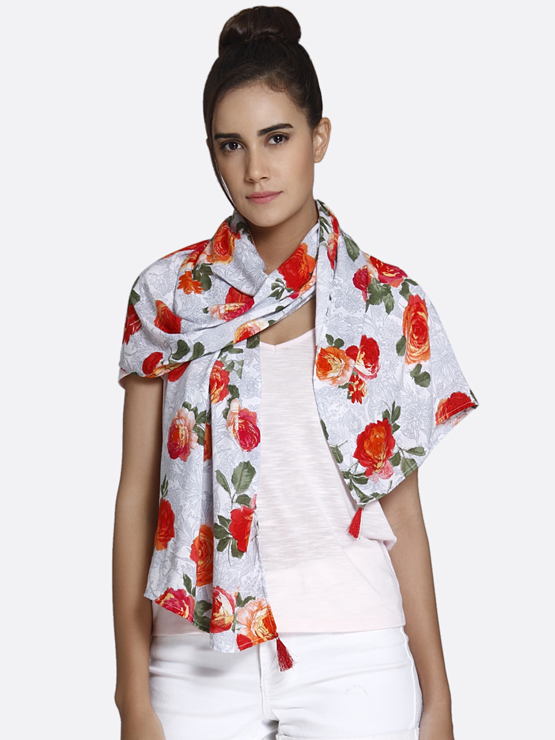 

shiloh Grey & Orange Printed Scarf