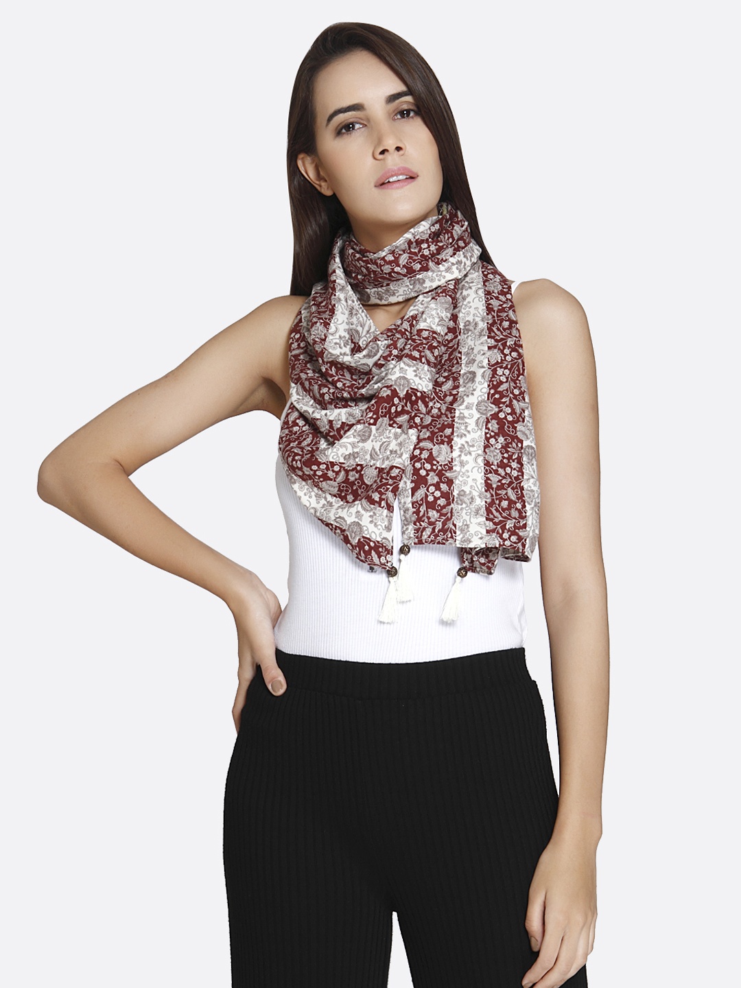 

shiloh White & Brown Printed Scarf