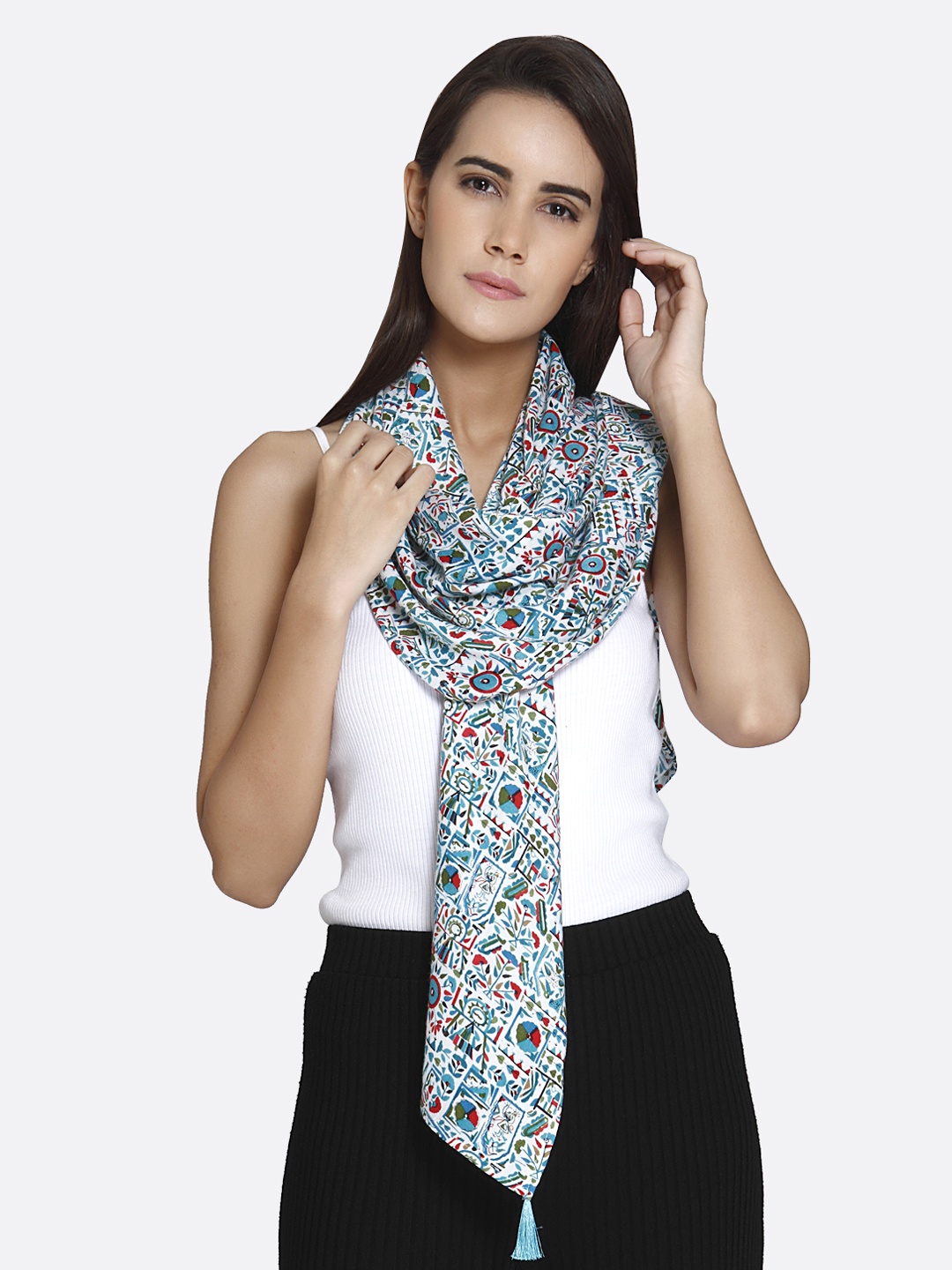 

shiloh White & Blue Printed Scarf