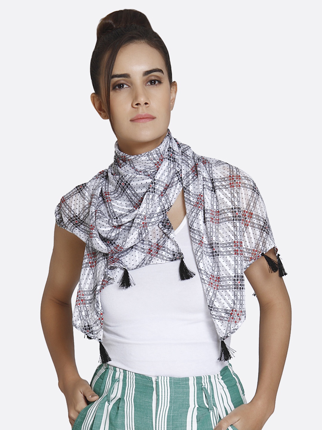 

shiloh Women White & Grey Printed Scarf