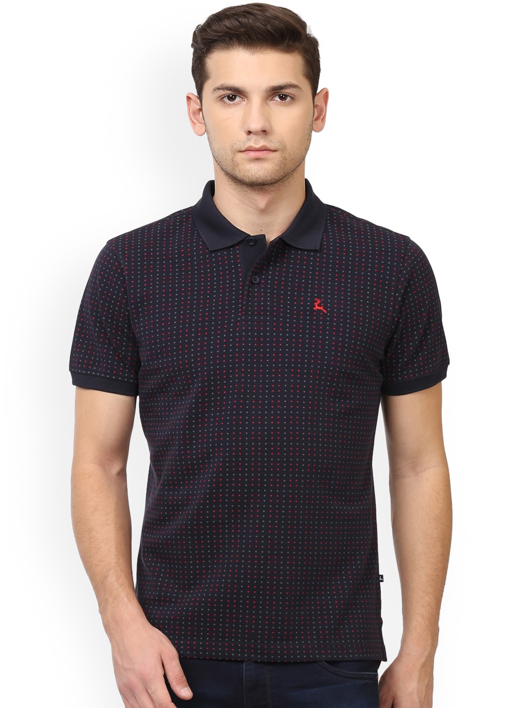 

Parx Men Navy Blue Printed Polo Collar T-shirt