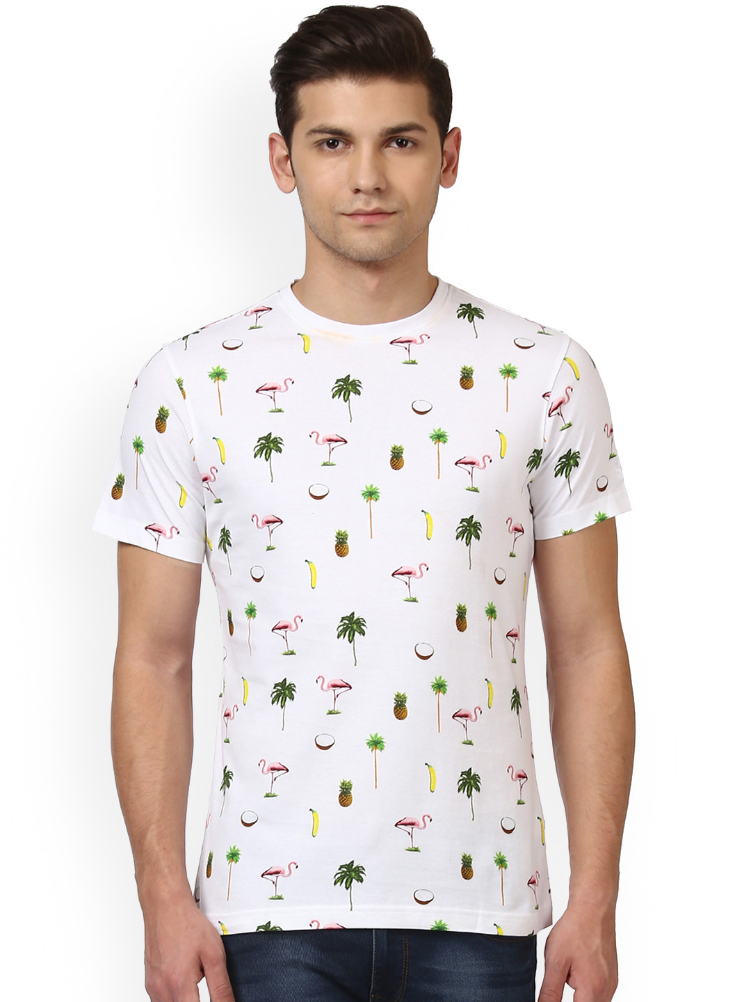 

Parx Men White Printed Round Neck T-shirt