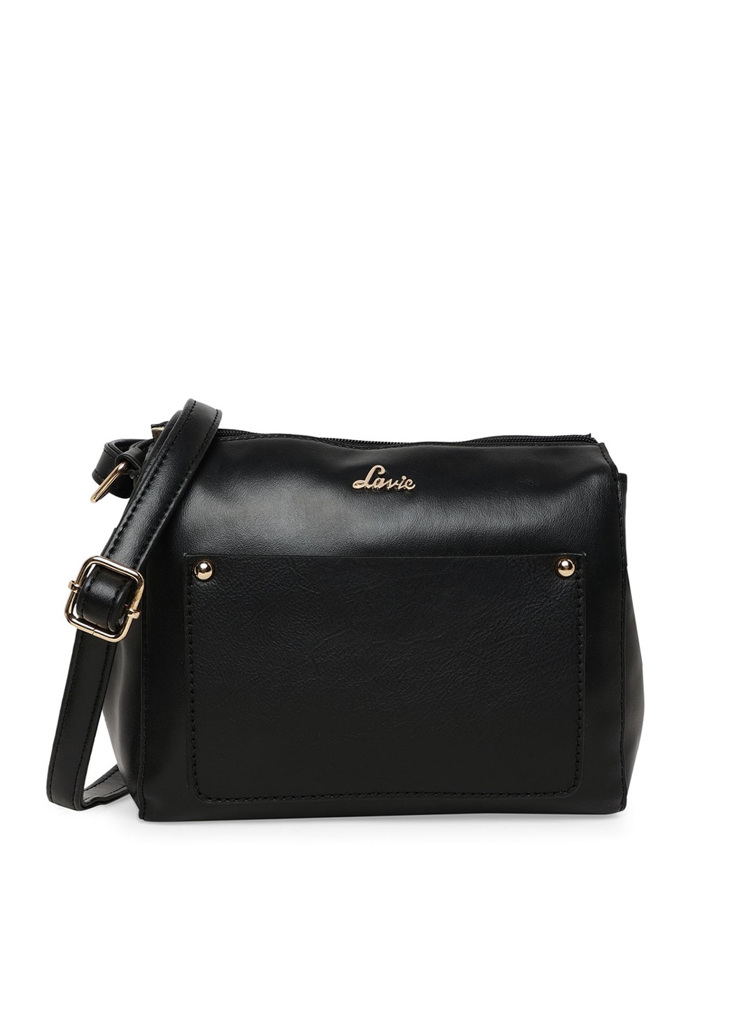 

Lavie Onara Black Solid Patch Structured Sling Bag