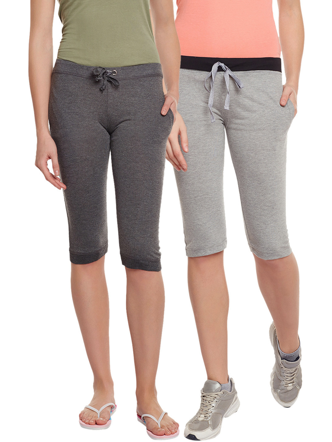 

VIMAL JONNEY Pack of 2 Slim Fit Mid-Rise Capris, Grey