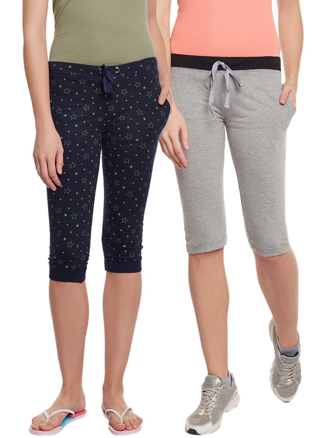

VIMAL JONNEY Pack of 2 Capris, Grey melange