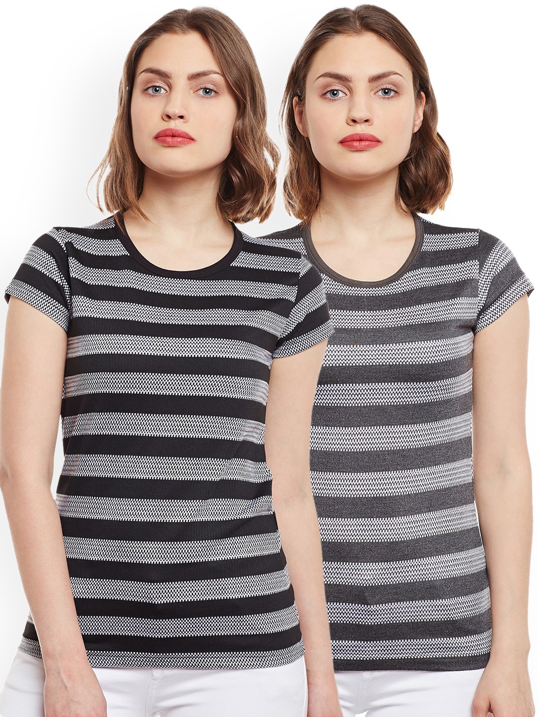 

VIMAL JONNEY Women Pack of 2 Black & Grey Printed T-Shirts