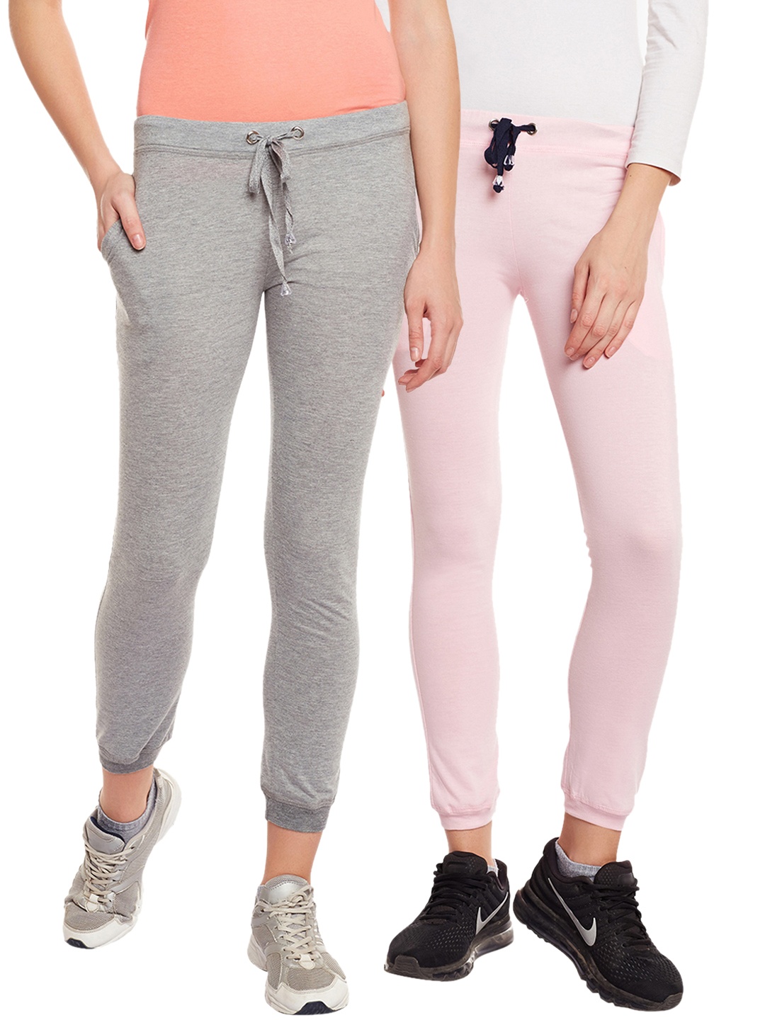 

VIMAL JONNEY Women Pack of 2 Solid Track Pants, Grey