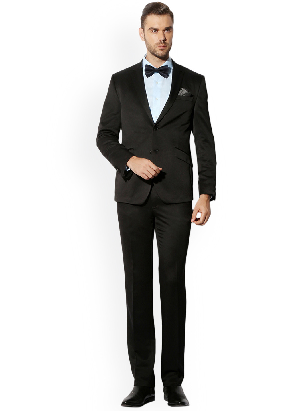 

V Dot Black Solid Slim-Fit Single-Breasted Formal Suit