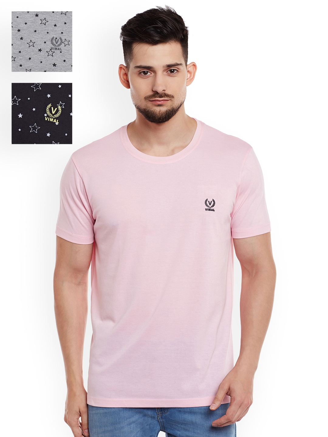 

VIMAL JONNEY Pack of 3 Slim Fit T-shirts, Pink