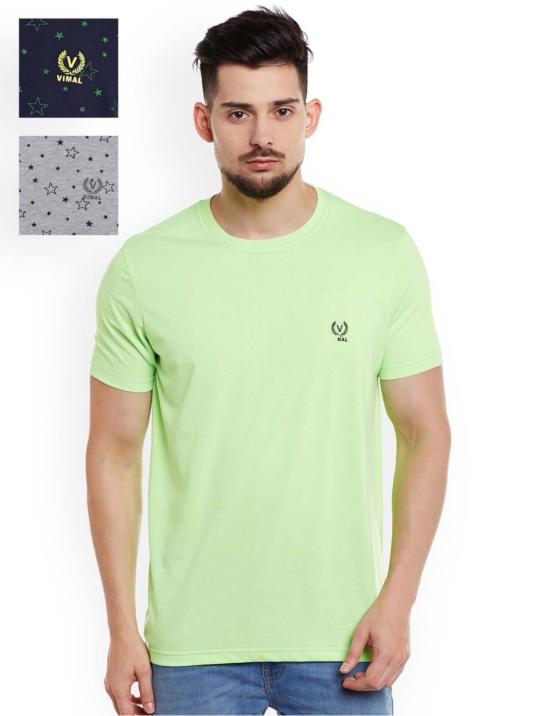 

VIMAL JONNEY Pack of 3 Slim Fit T-shirts, Green