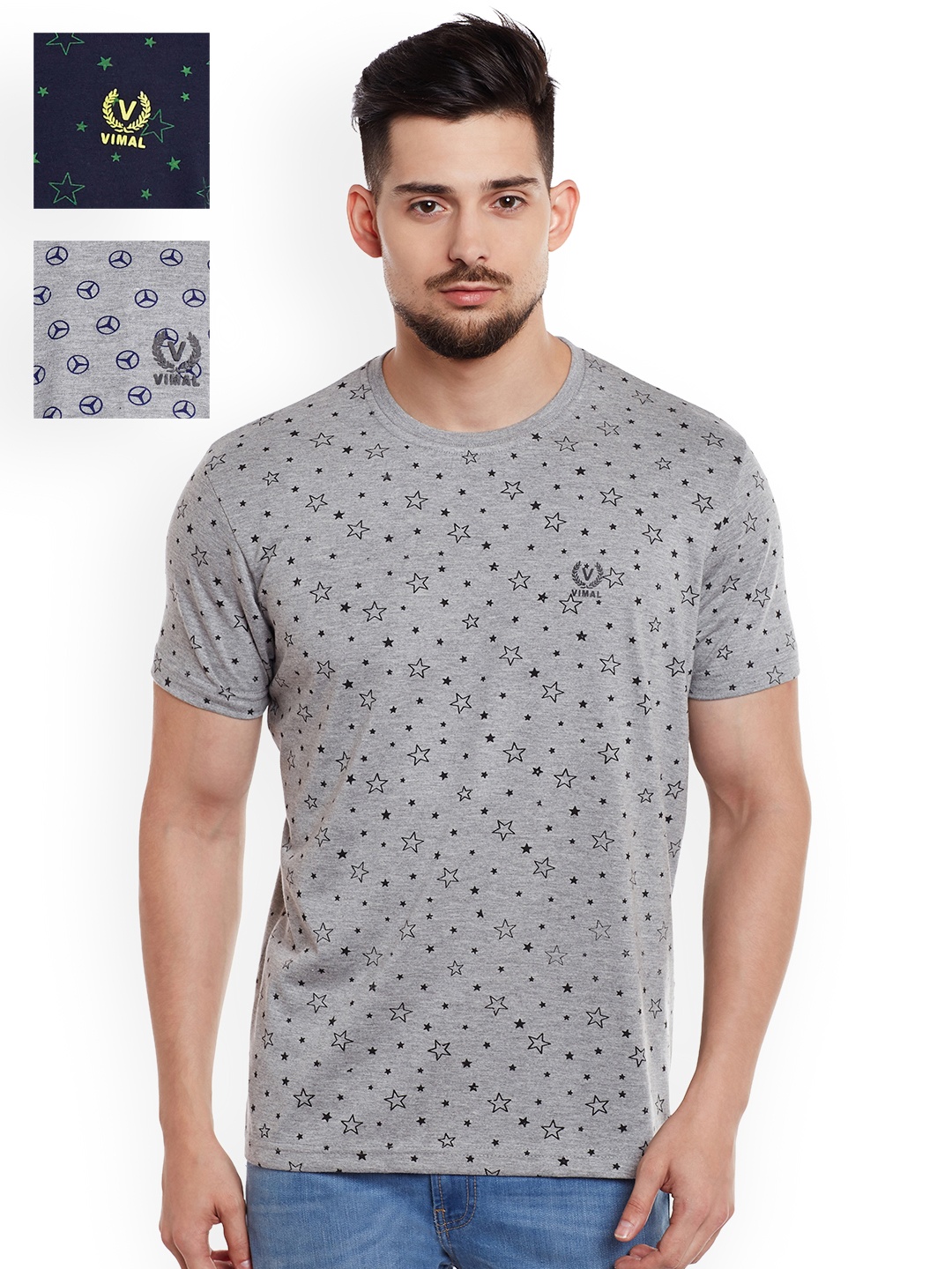 

MACK JONNEY Pack of 3 Slim Fit T-shirts, Grey melange