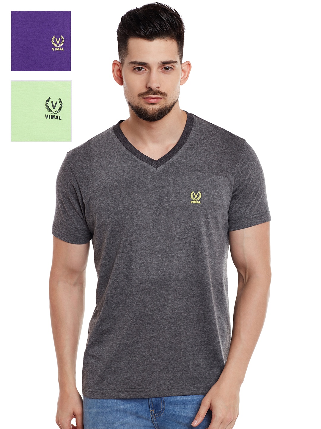 

VIMAL JONNEY Pack of 3 Slim Fit T-shirts, Grey