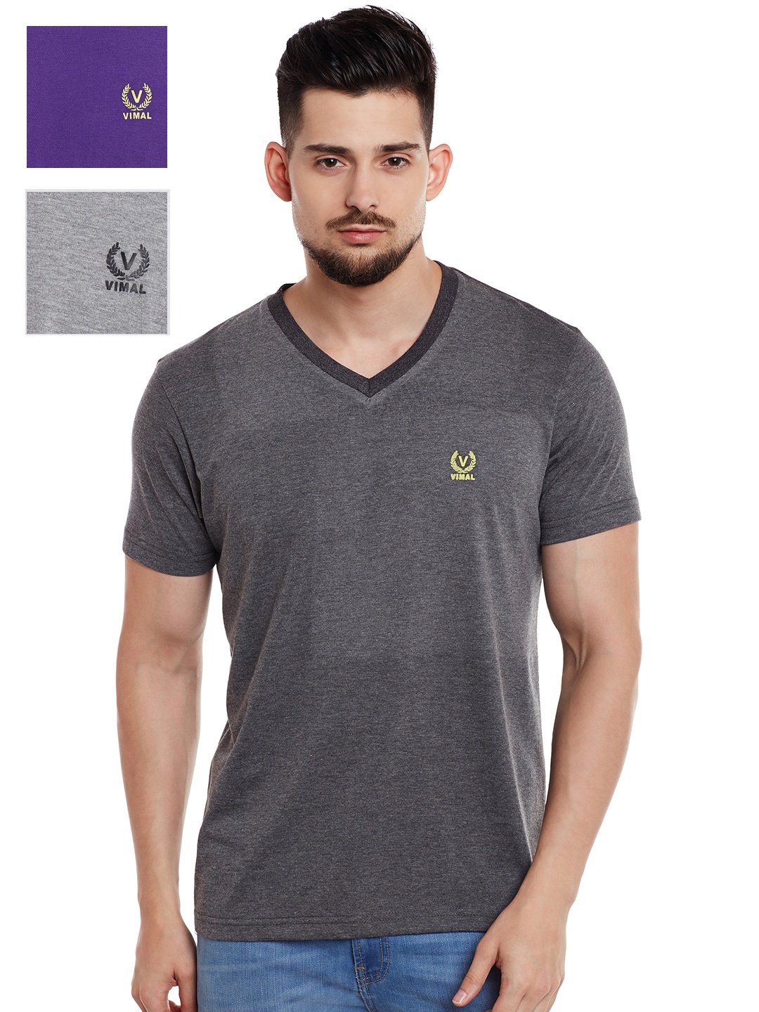 

VIMAL JONNEY Pack of 3 Slim Fit T-shirts, Grey