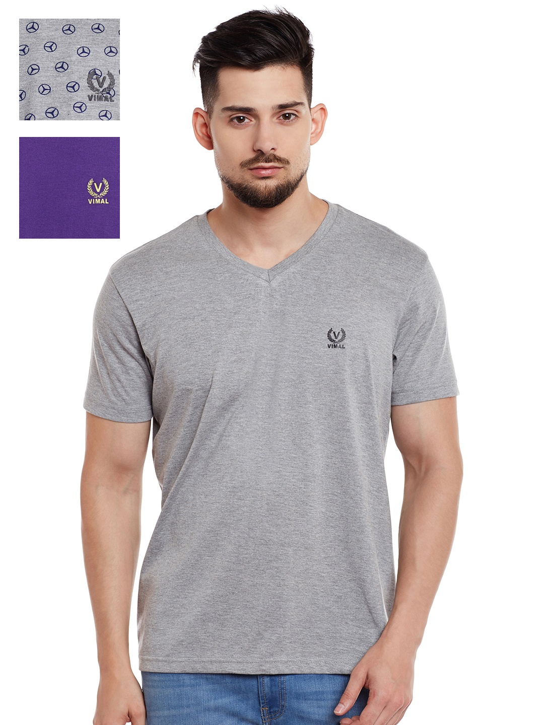 

VIMAL JONNEY Pack of 3 Slim Fit T-shirts, Grey melange