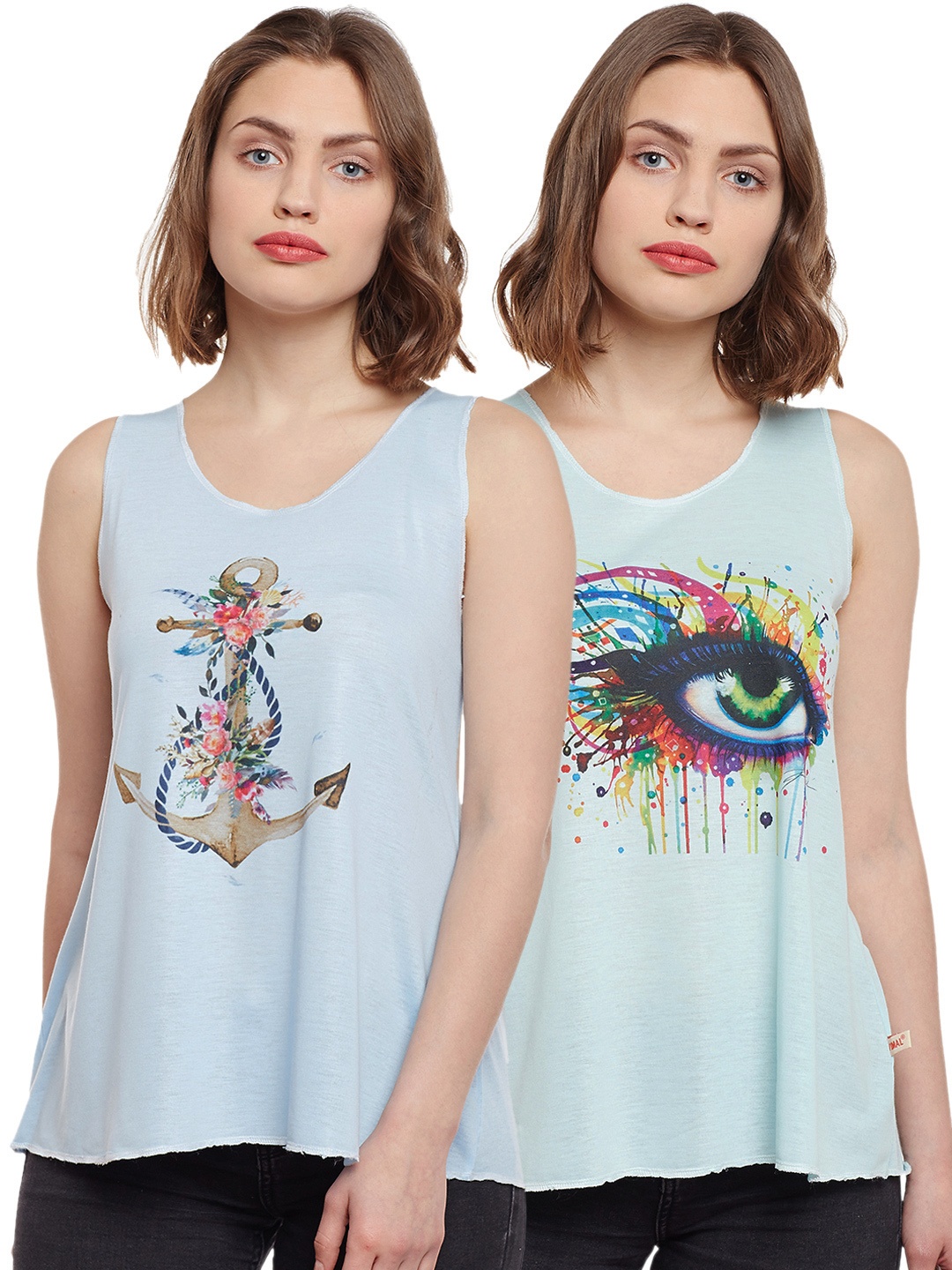 

VIMAL JONNEY Pack of 2 Printed Tank Pure Cotton Top, Blue