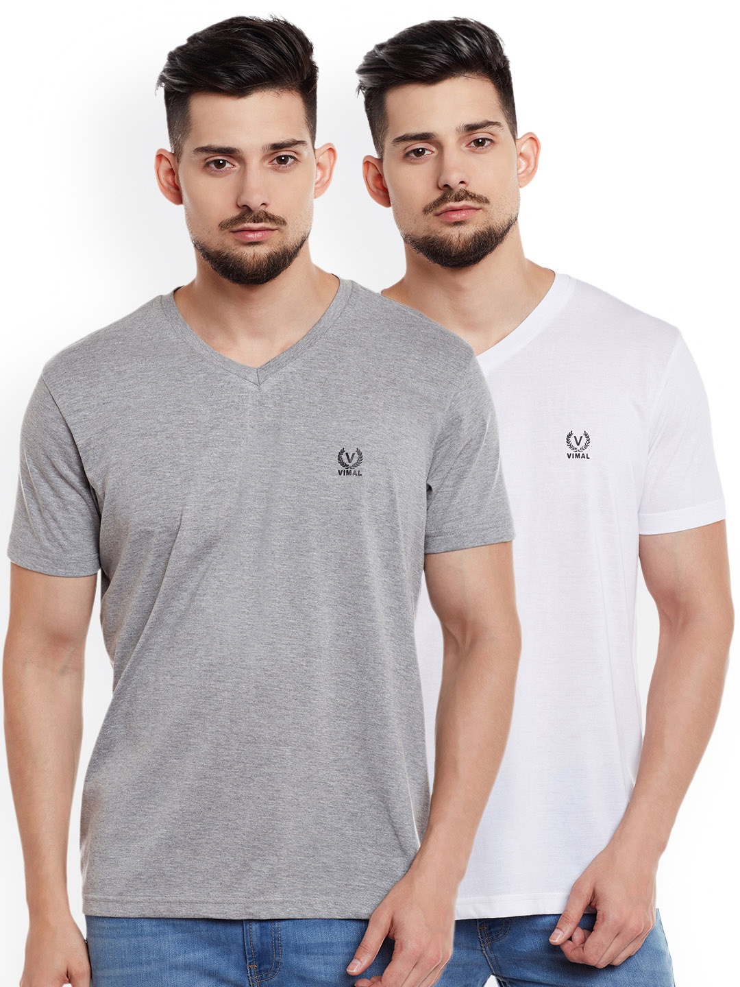 

VIMAL JONNEY Men Pack of 2 V-Neck T-Shirts, Grey melange