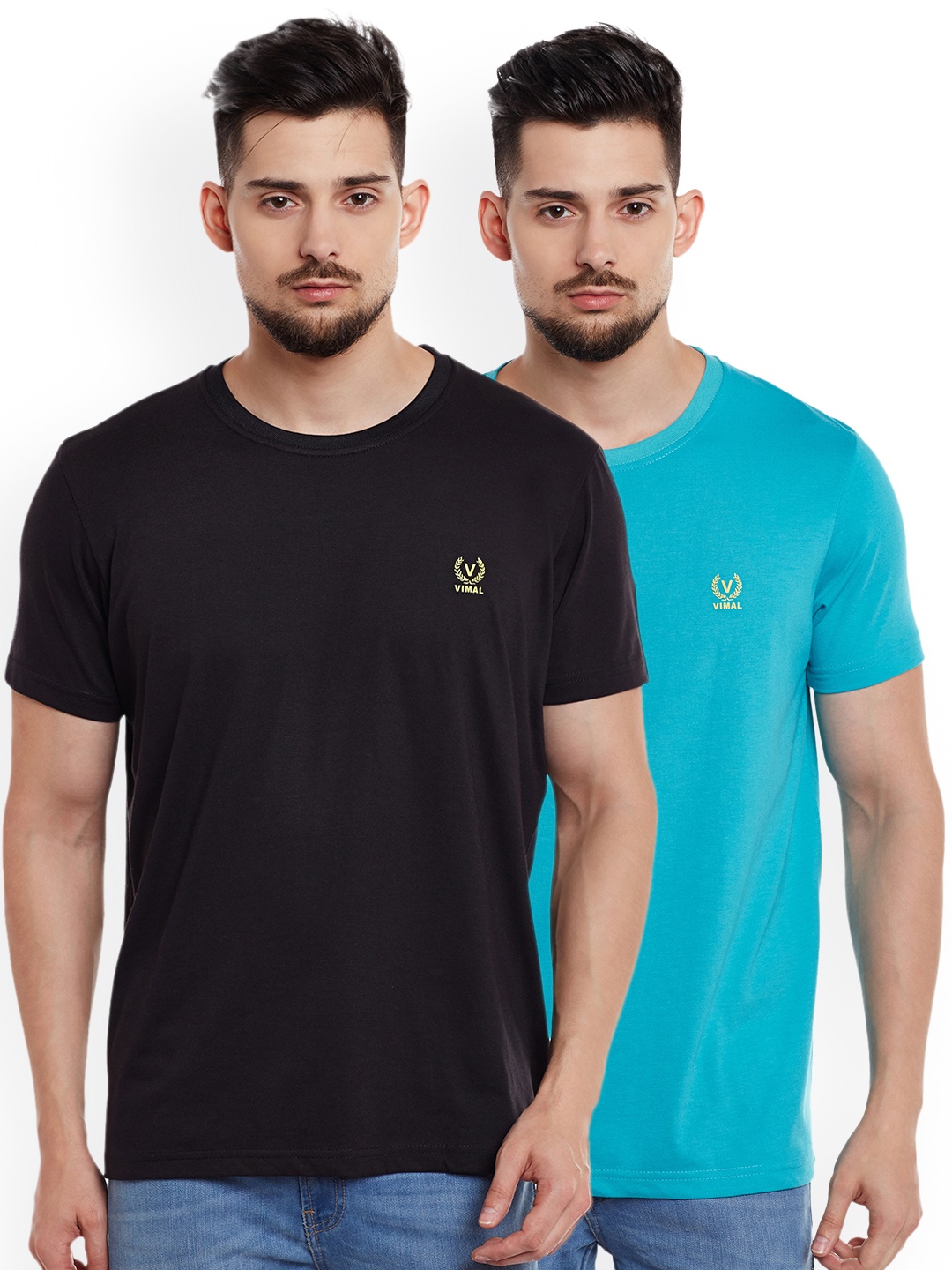 

VIMAL JONNEY Men Pack of 2 Round Neck T-Shirts, Black