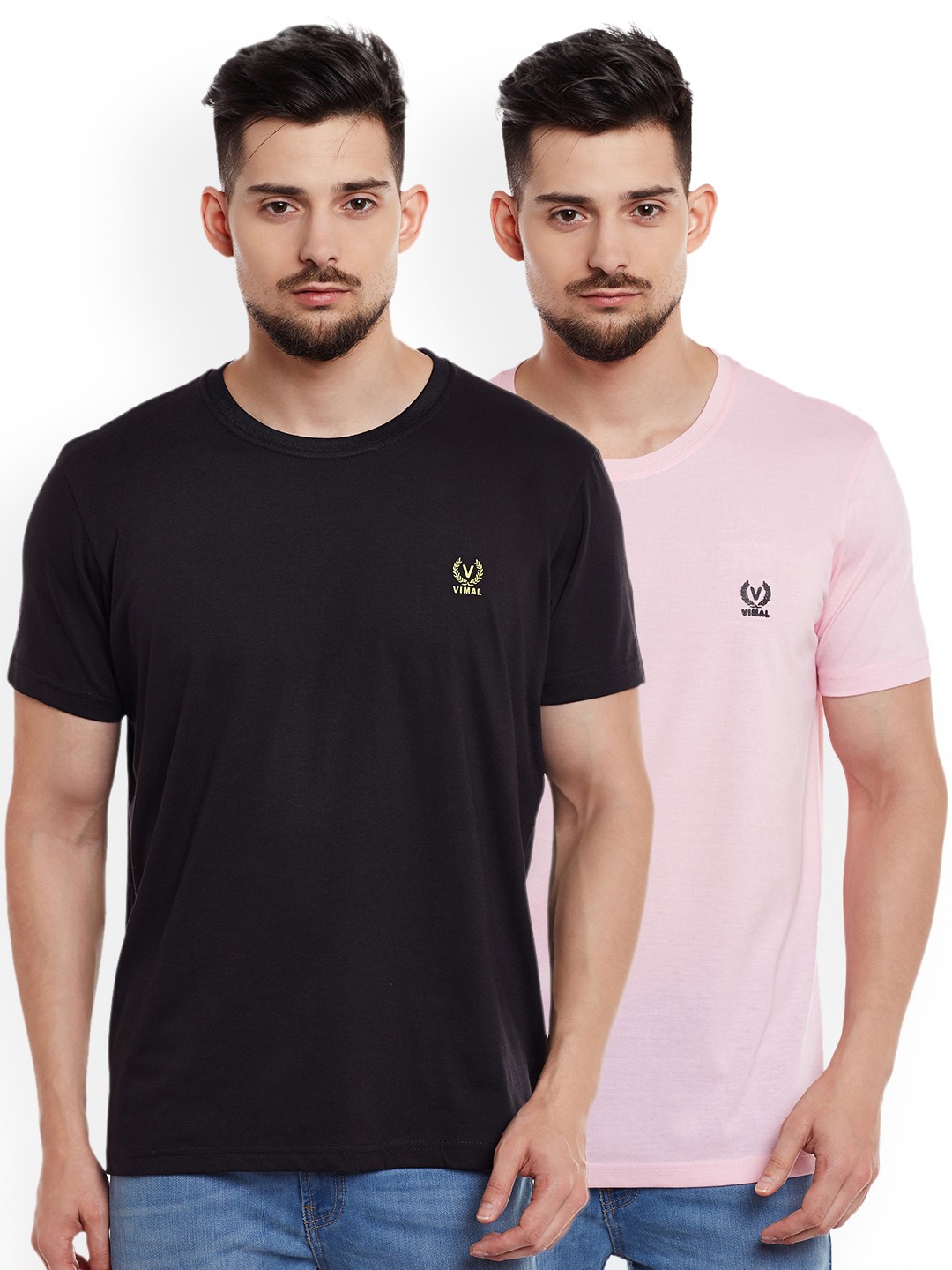 

VIMAL JONNEY Men Pack of 2 Round Neck T-Shirts, Black