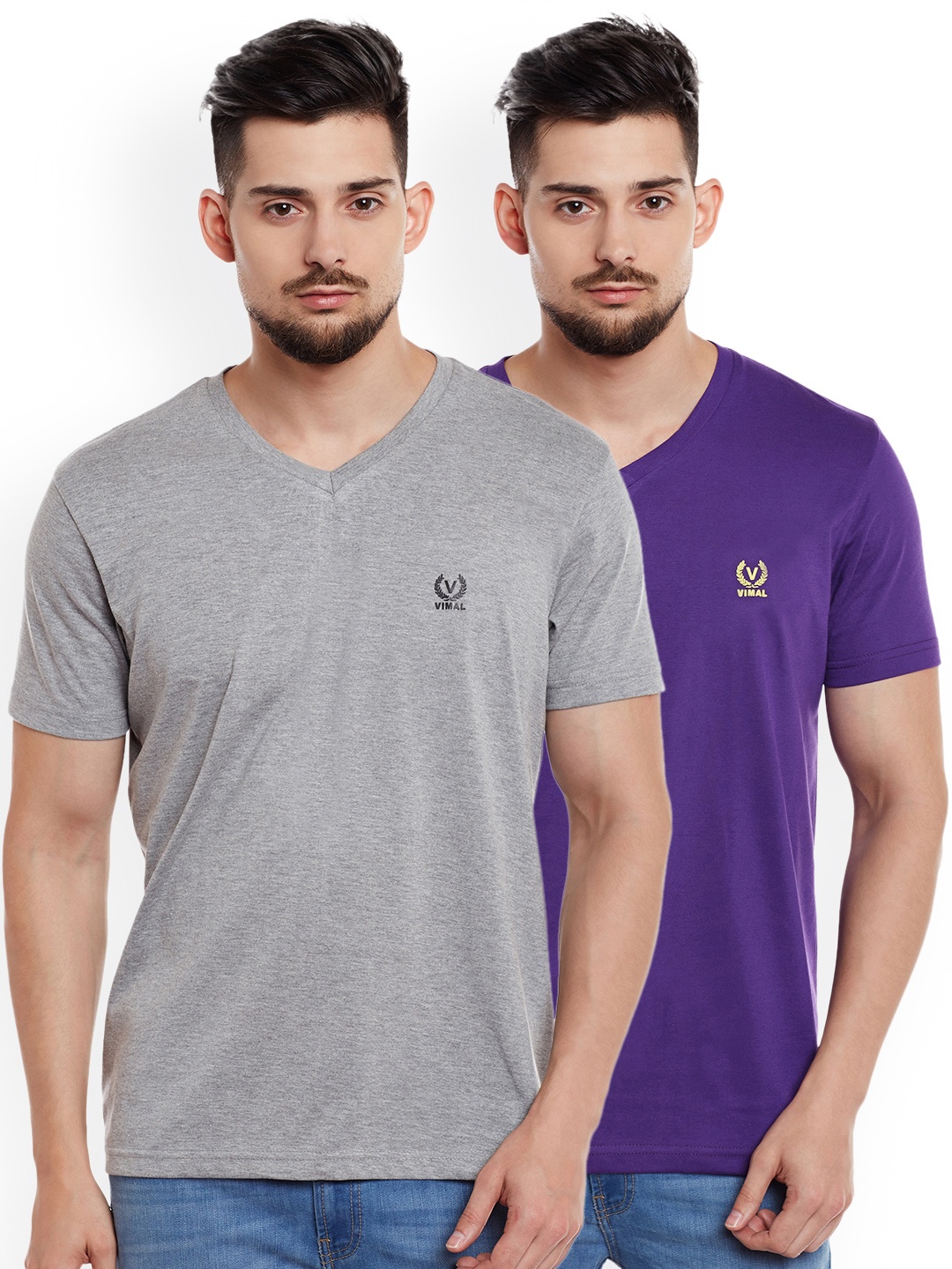 

VIMAL JONNEY Men Pack of 2 V-Neck T-Shirts, Grey melange