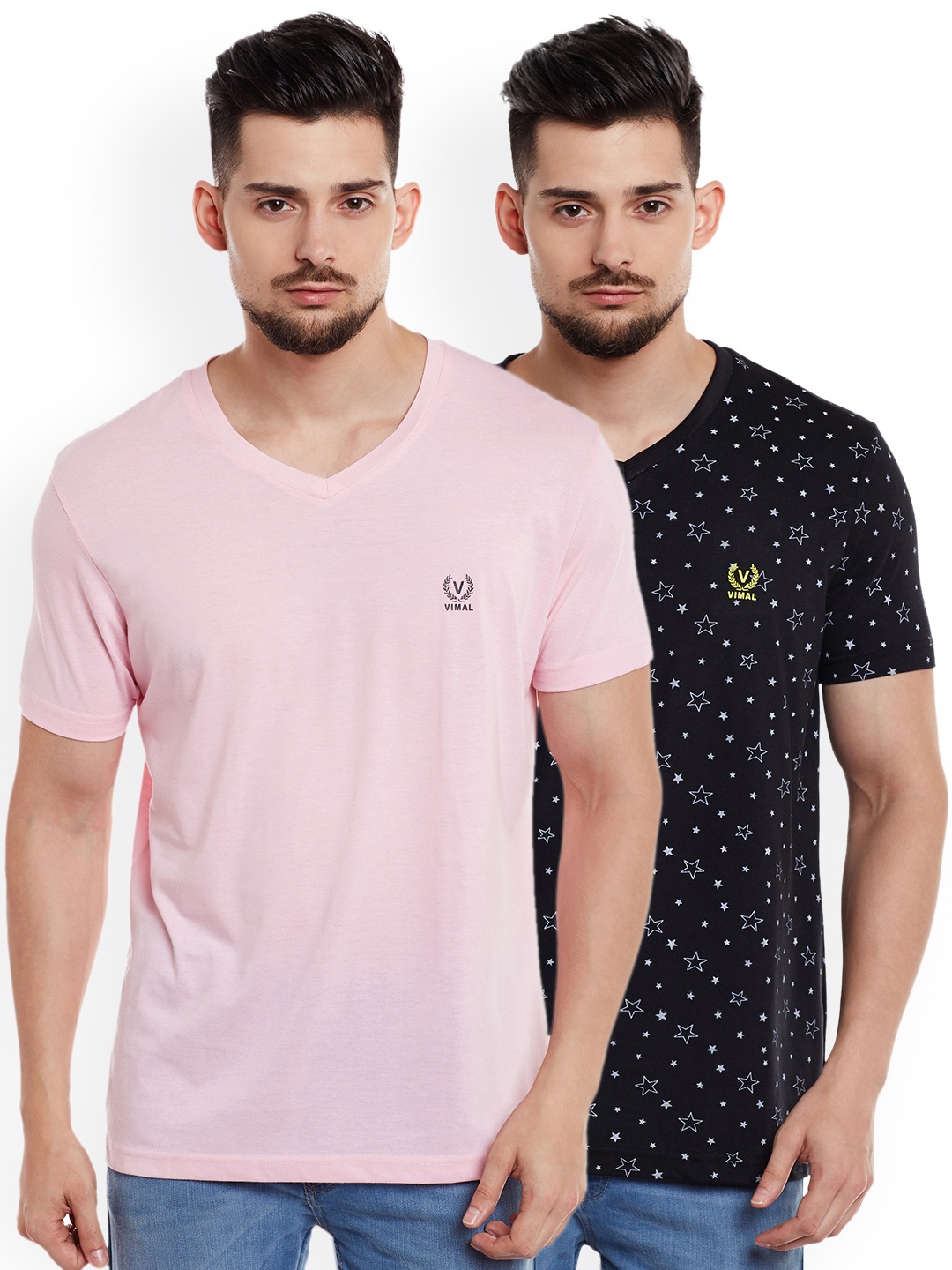 

VIMAL JONNEY Men Pack of 2 V-Neck T-Shirts, Pink