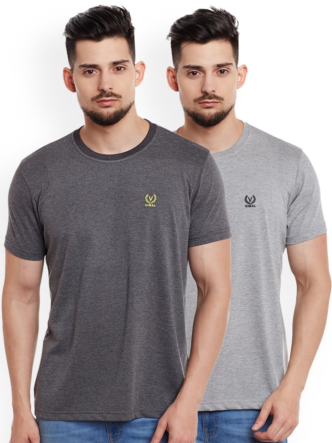 

VIMAL JONNEY Men Pack of 2 Round Neck T-Shirts, Grey